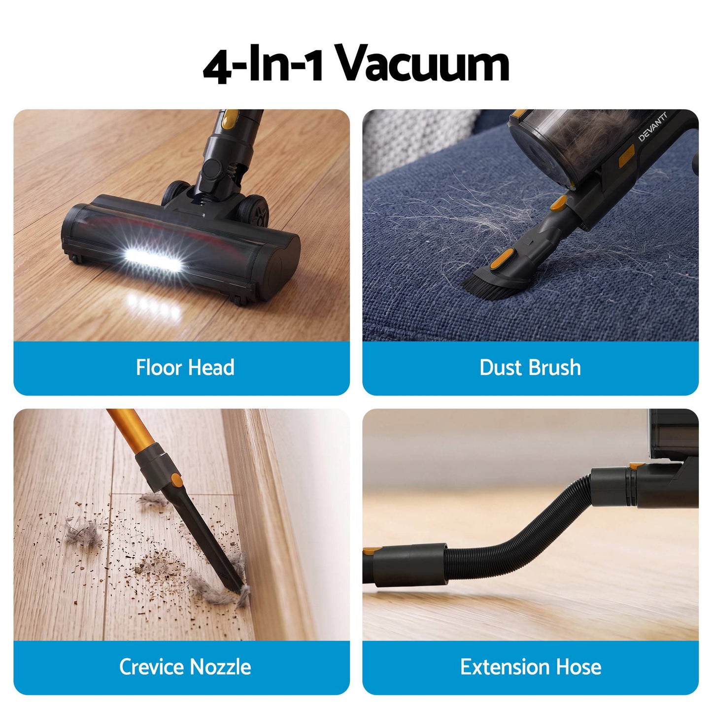 Devanti 30,000Pa Cordless Stick Vacuum - Gold