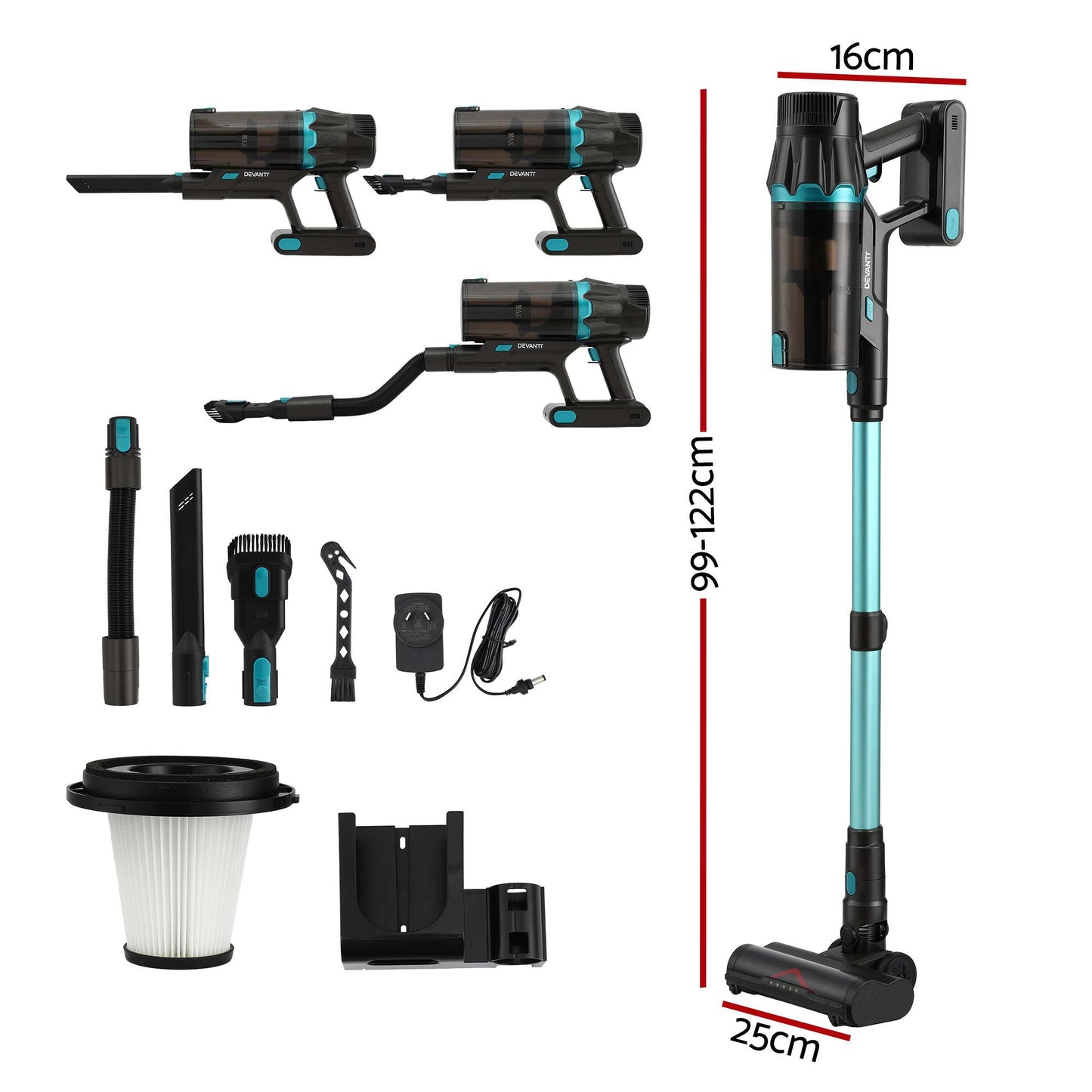 Devanti 30,000Pa Cordless Stick Vacuum - Green