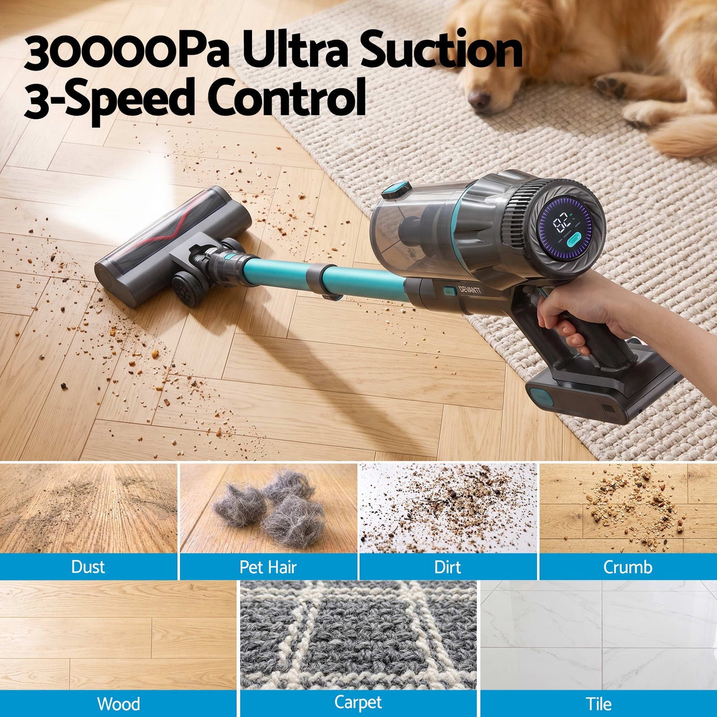 Devanti 30,000Pa Cordless Stick Vacuum - Green