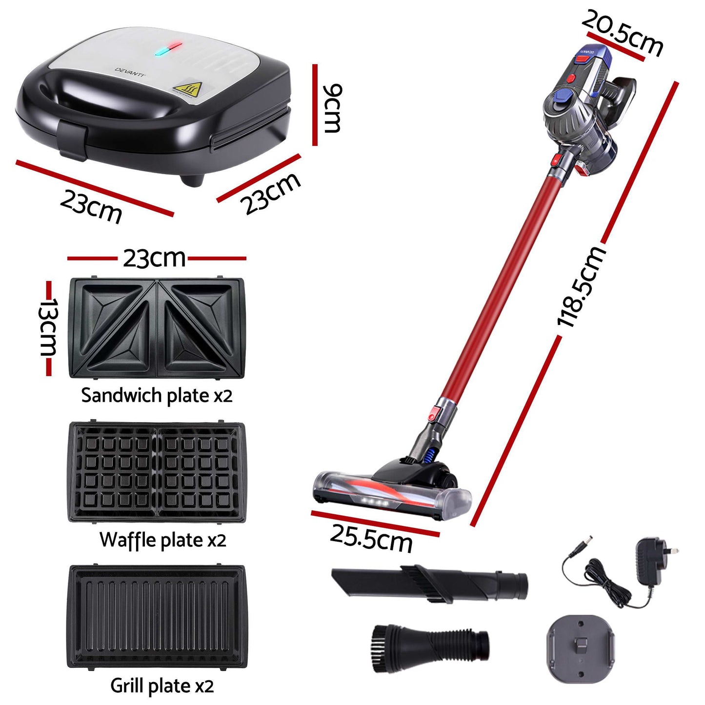 Devanti K7 Cordless Vacuum + Sandwich Maker