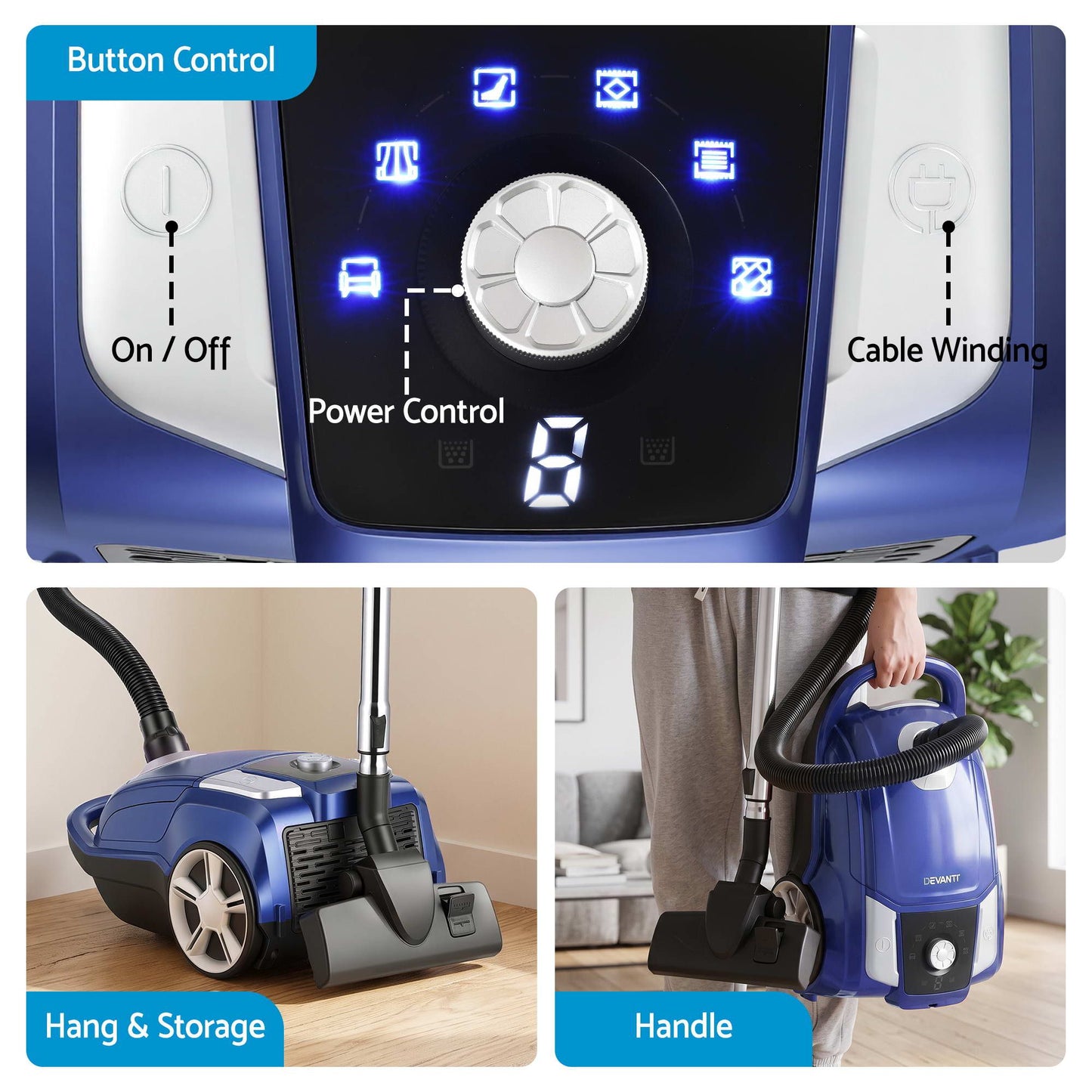 Devanti Bagged Vacuum Cleaner - Blue