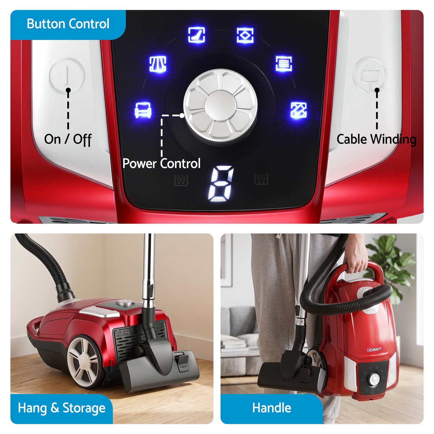 Devanti Bagged Vacuum Cleaner - Red