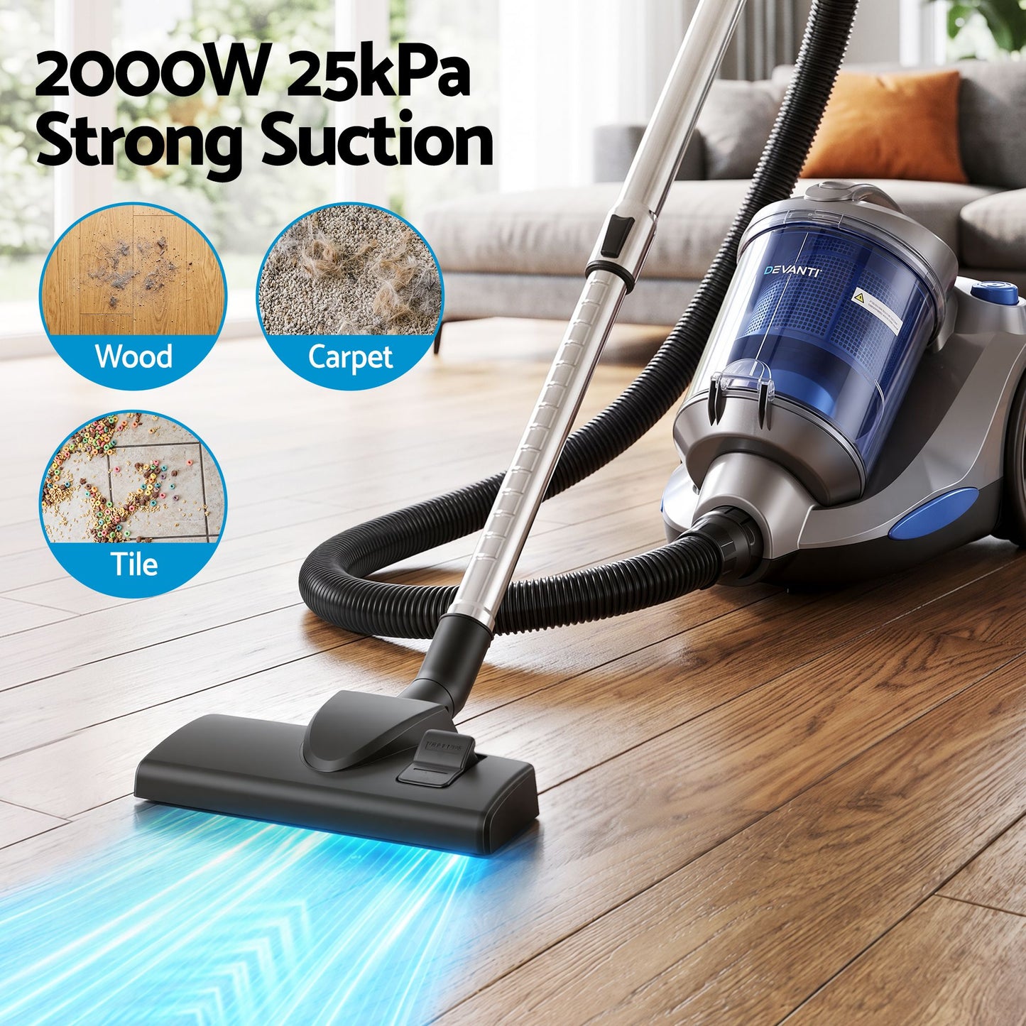 Devanti Bagless Canister Vacuum - 2000W