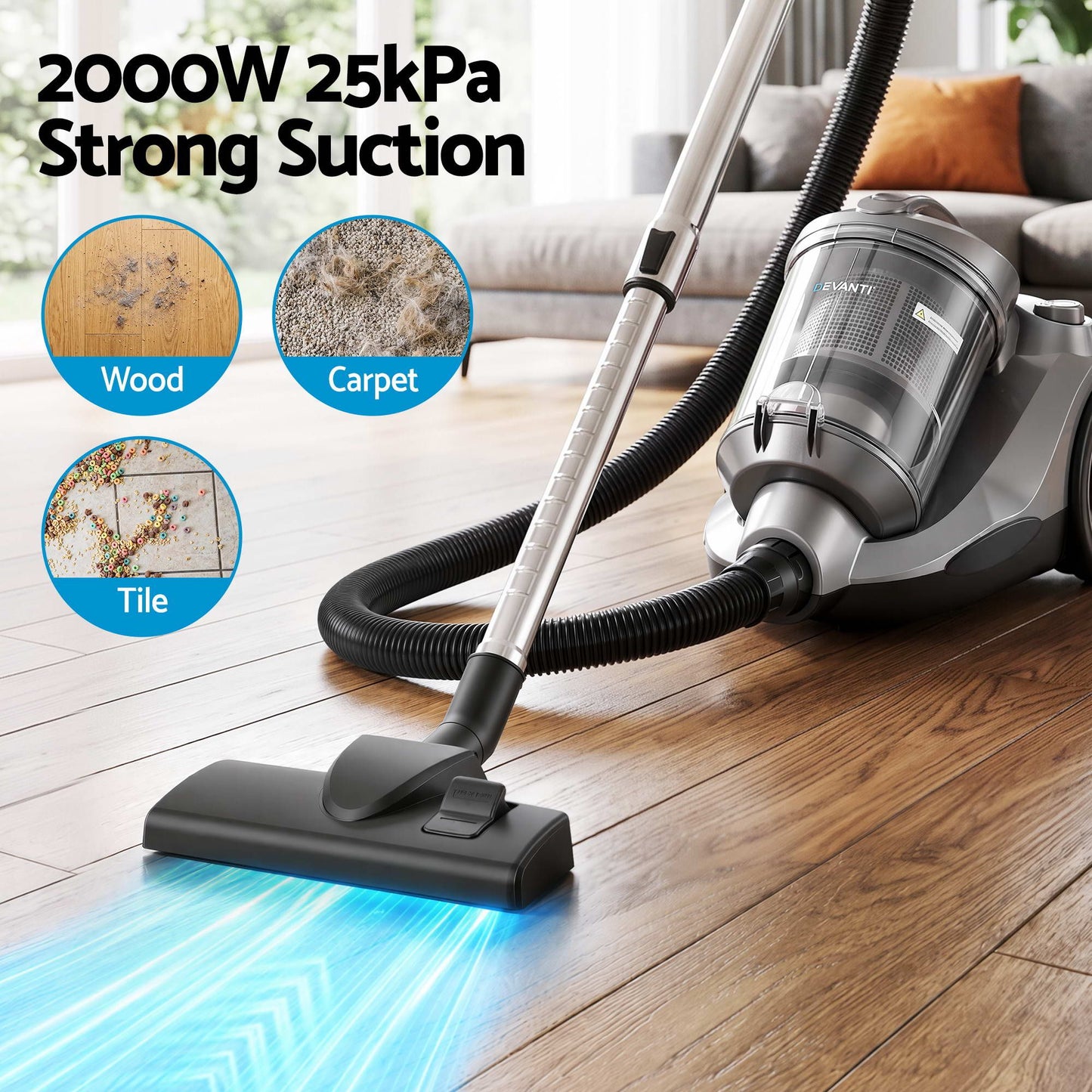 Devanti Bagless Canister Vacuum - 2000W