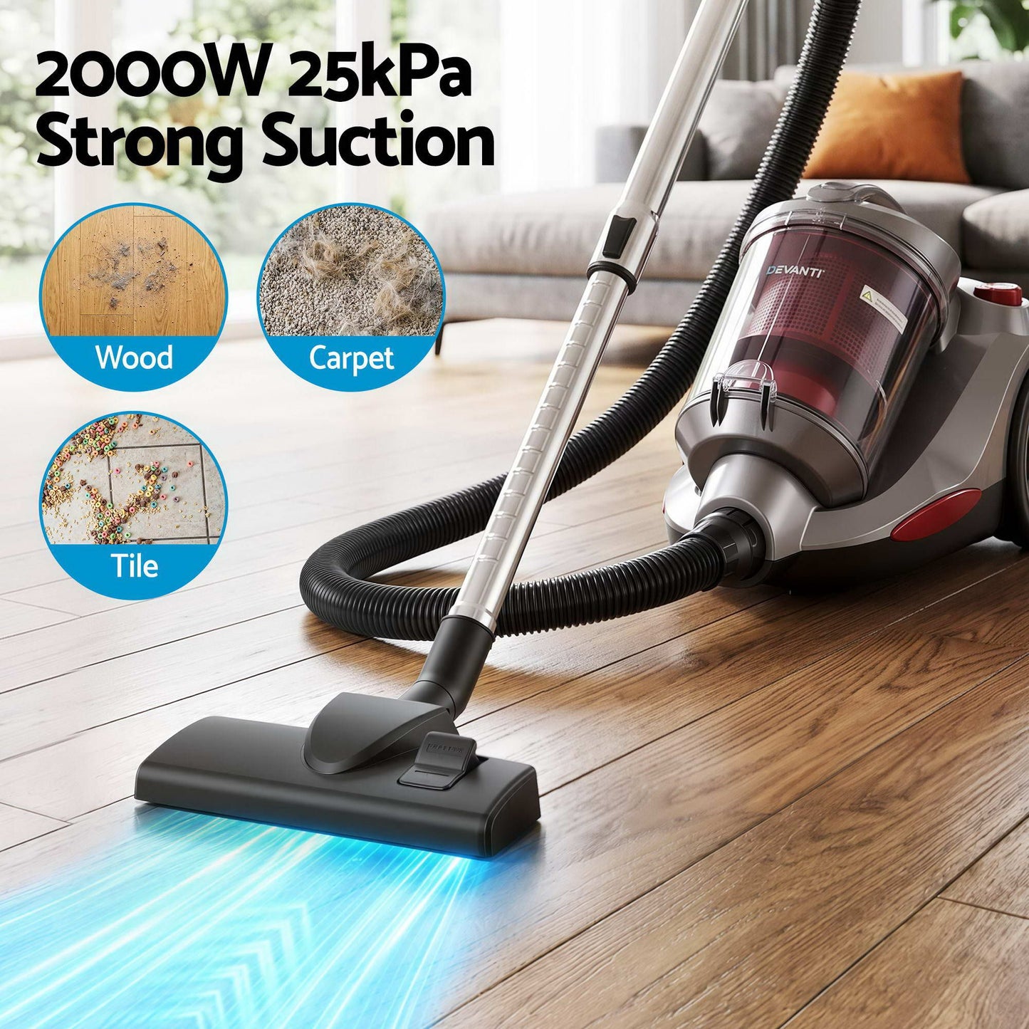 Devanti Bagless Canister Vacuum - 2000W