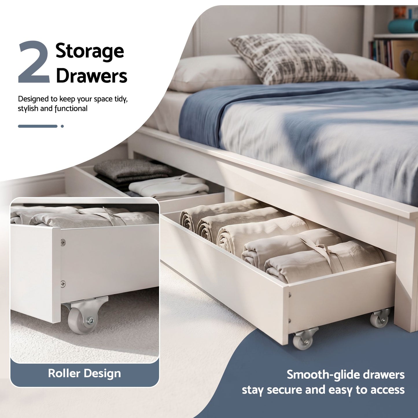 Artiss Double Platform Bed Frame with Storage - White