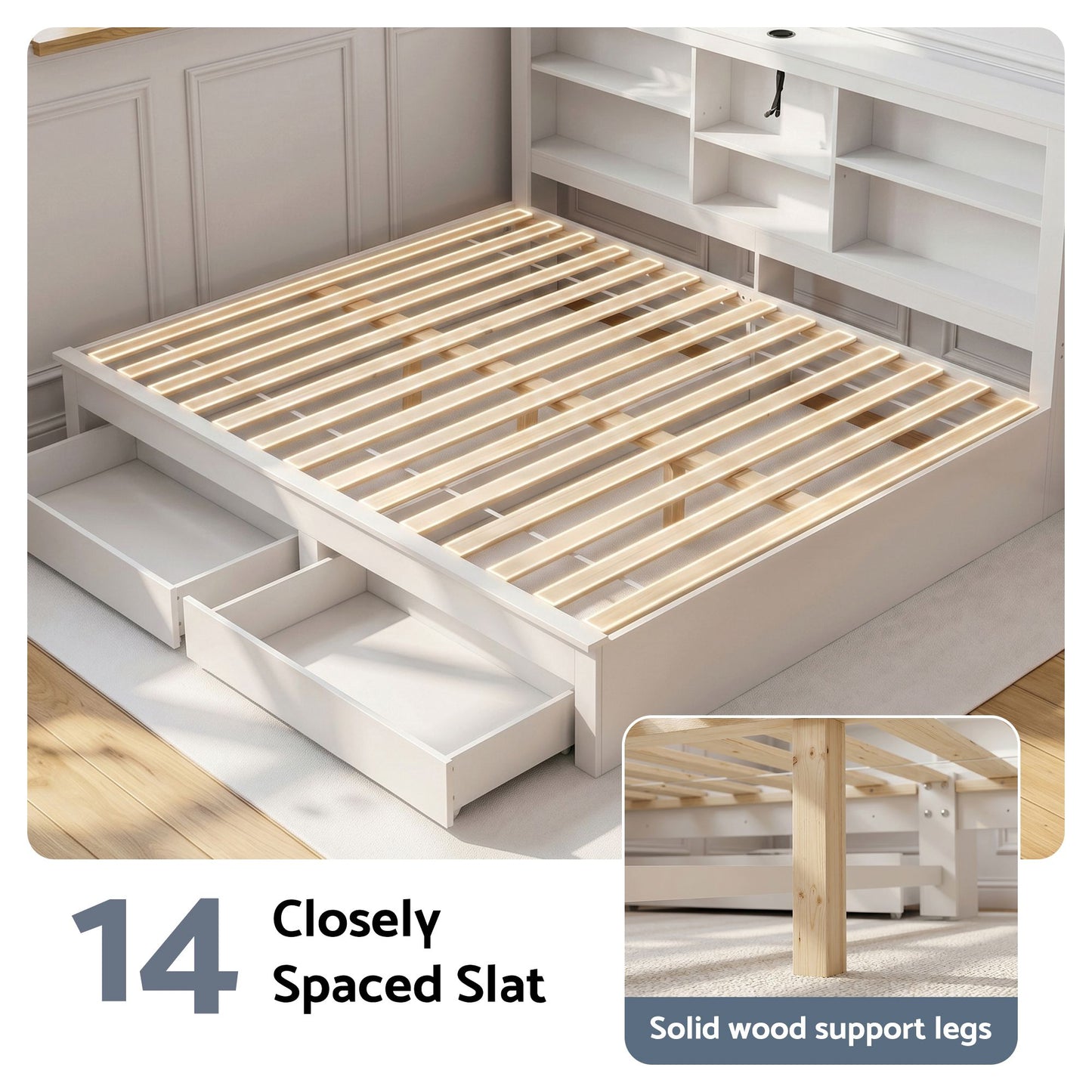 Artiss Double Platform Bed Frame with Storage - White