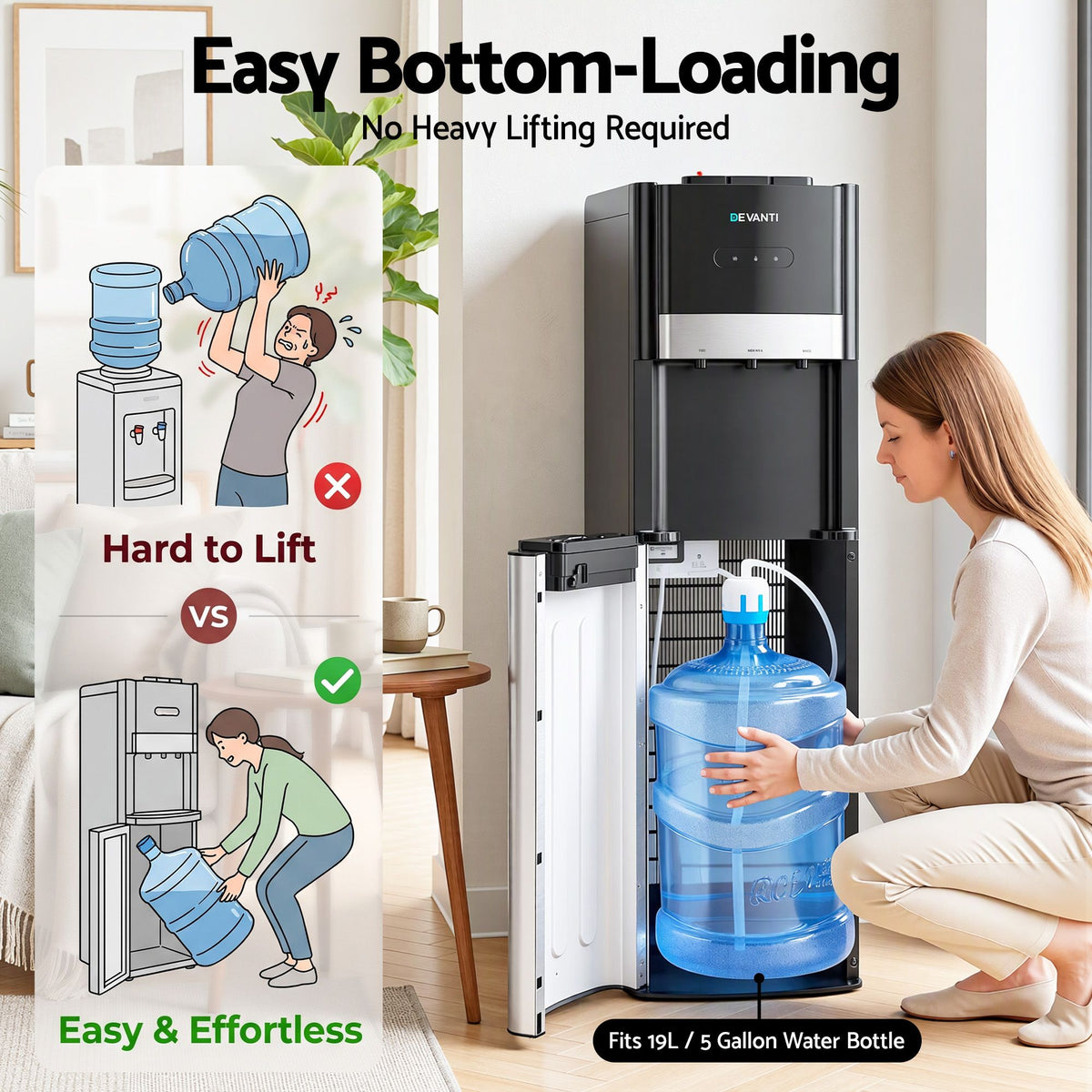 Devanti Bottom Loading Hot & Cold Water Cooler Black/Silver
