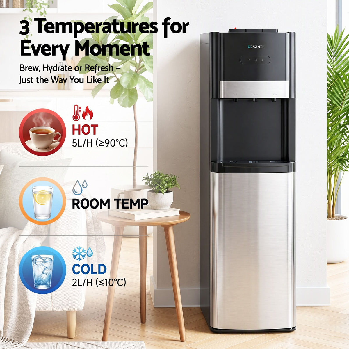 Devanti Bottom Loading Hot & Cold Water Cooler Black/Silver