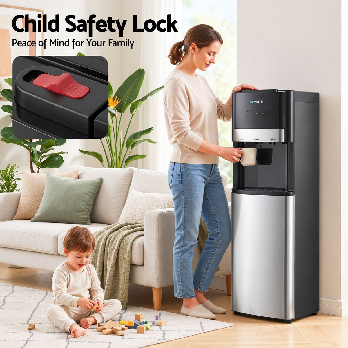 Devanti Bottom Loading Hot & Cold Water Cooler Black/Silver