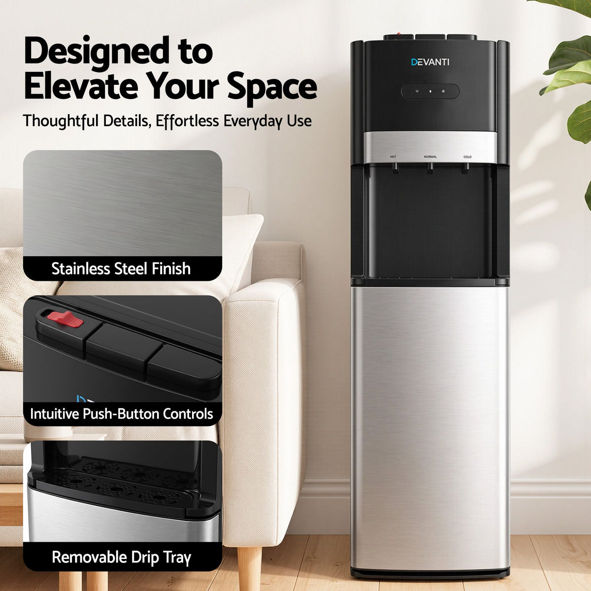 Devanti Bottom Loading Hot & Cold Water Cooler Black/Silver