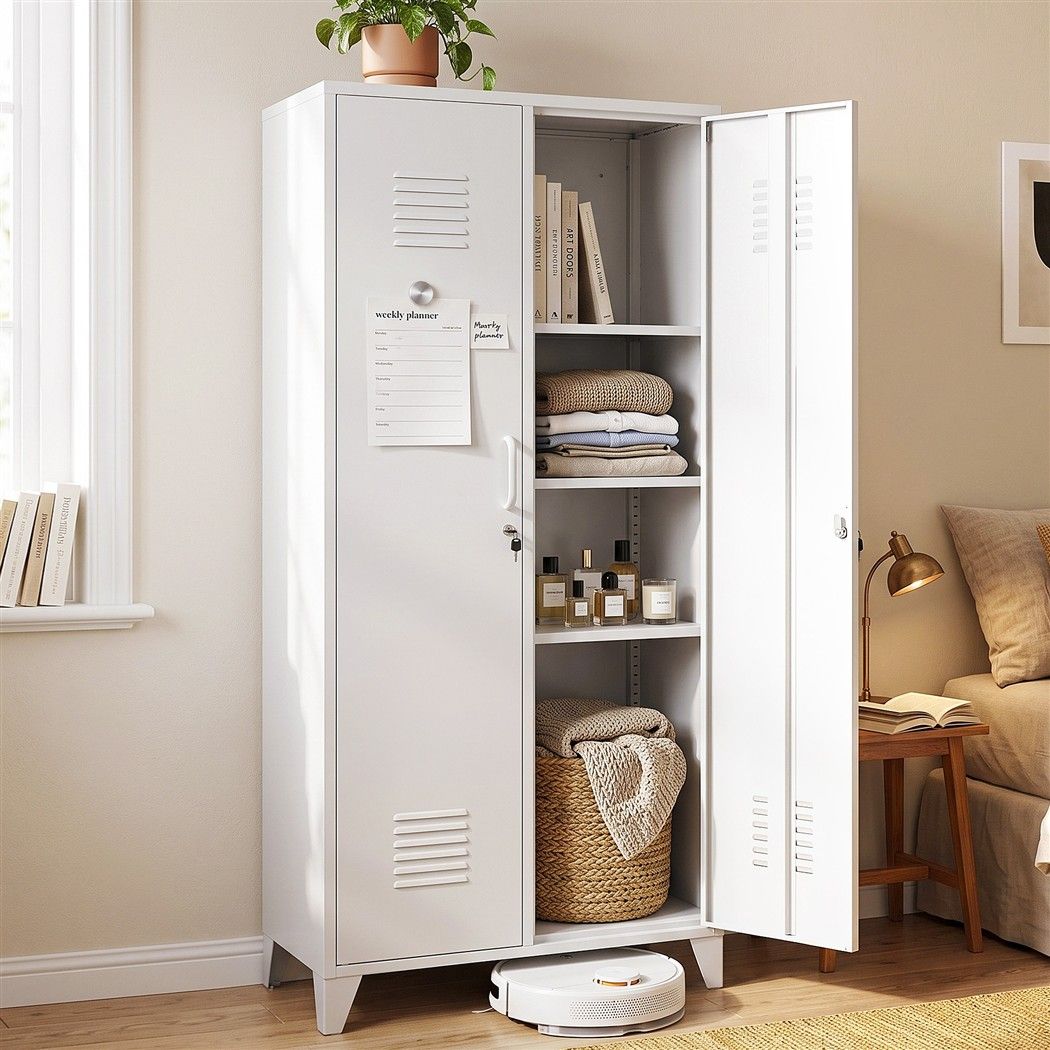 Artiss 2-Door Lockable Wardrobe - Cream White
