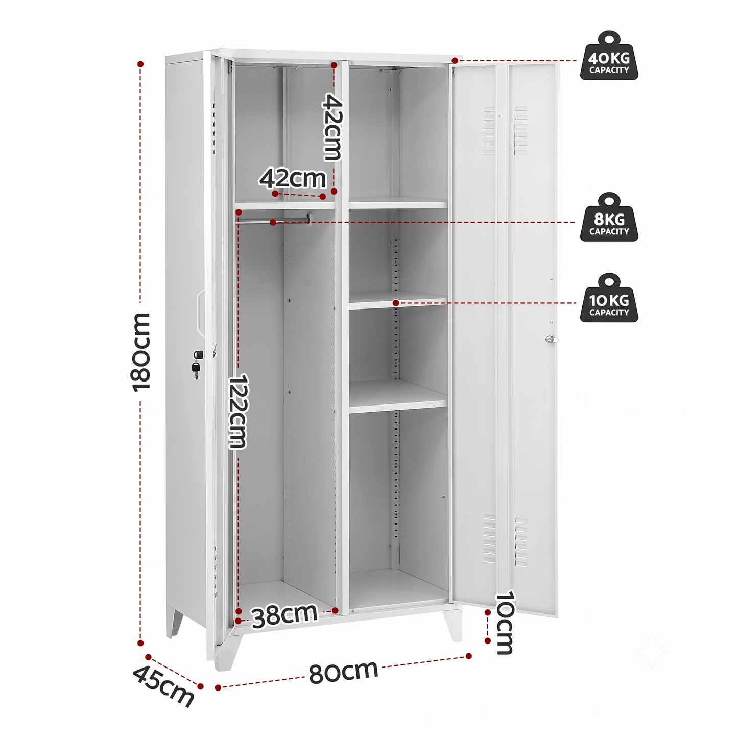 Artiss 2-Door Lockable Wardrobe - Cream White