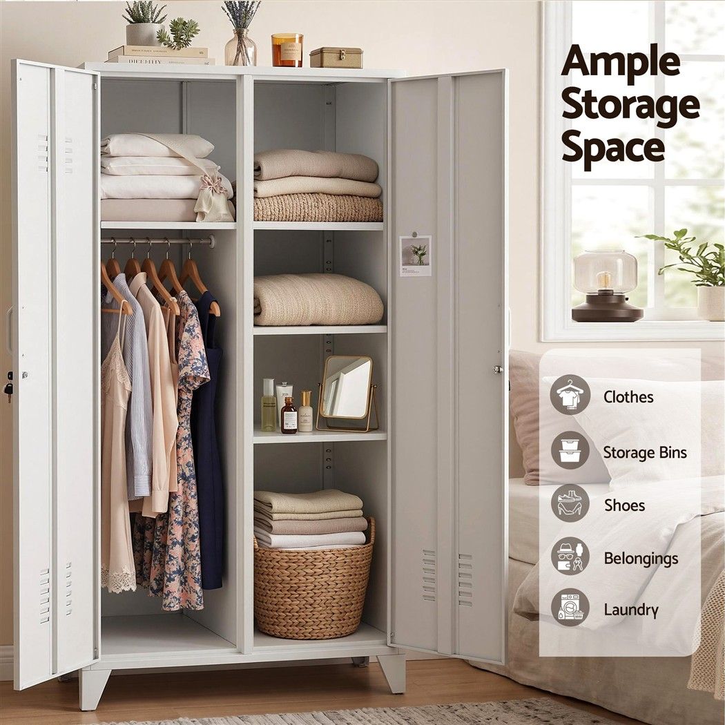Artiss 2-Door Lockable Wardrobe - Cream White