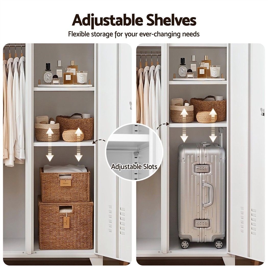 Artiss 2-Door Lockable Wardrobe - Cream White