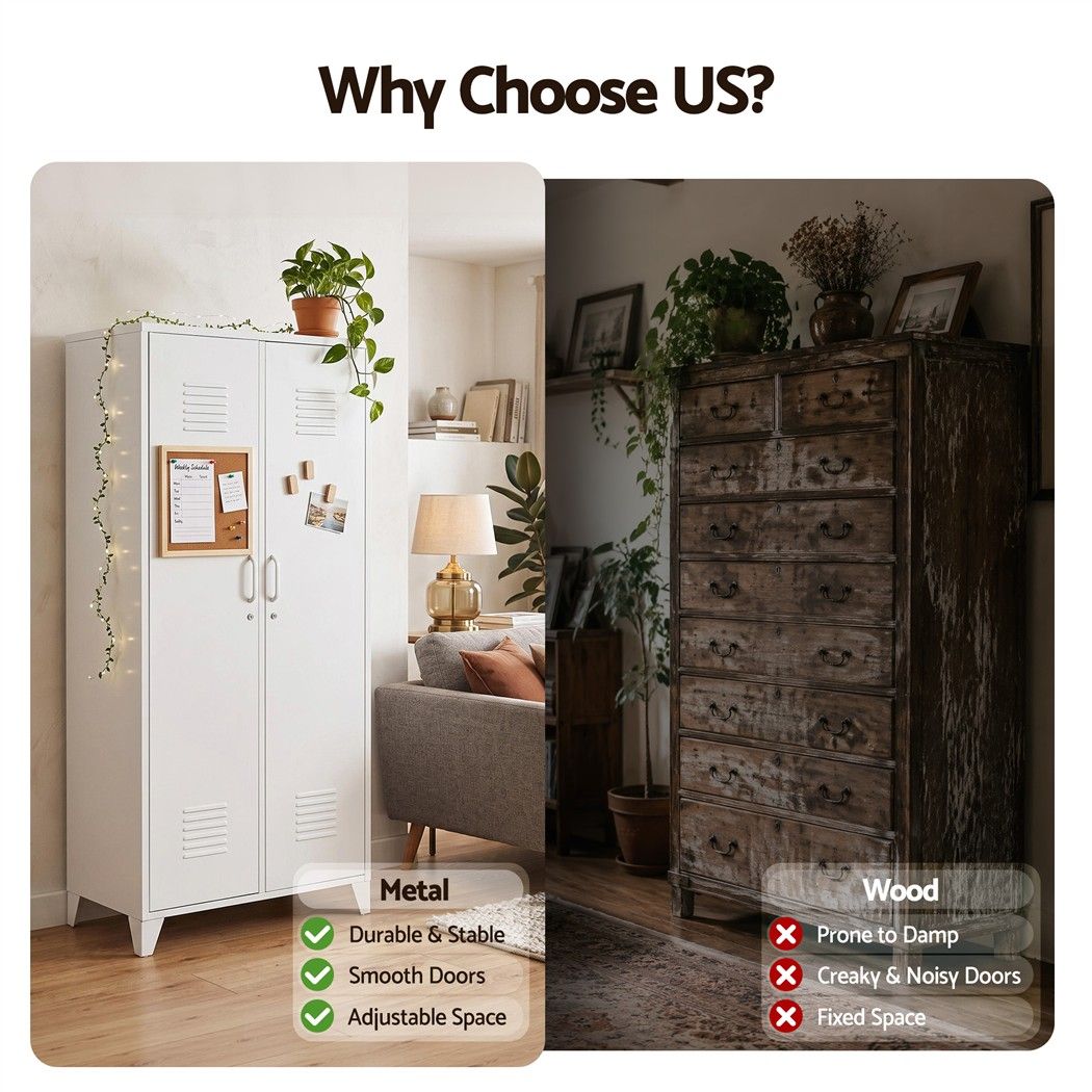 Artiss 2-Door Lockable Wardrobe - Cream White