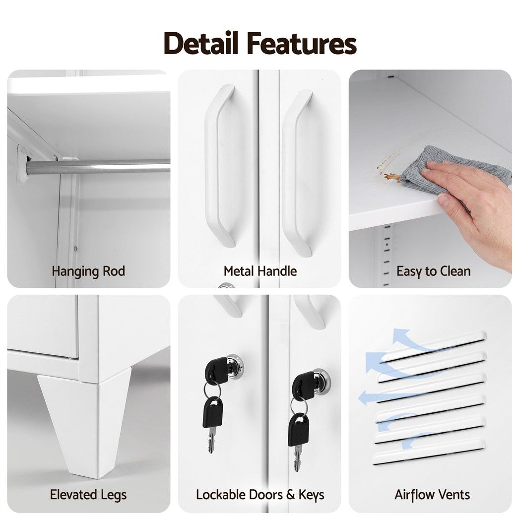 Artiss 2-Door Lockable Wardrobe - Cream White