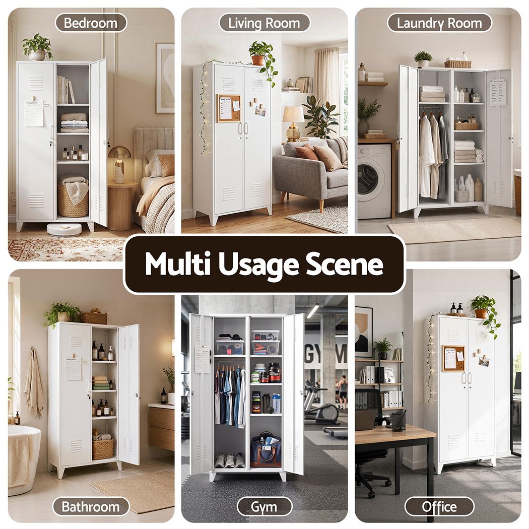 Artiss 2-Door Lockable Wardrobe - Cream White