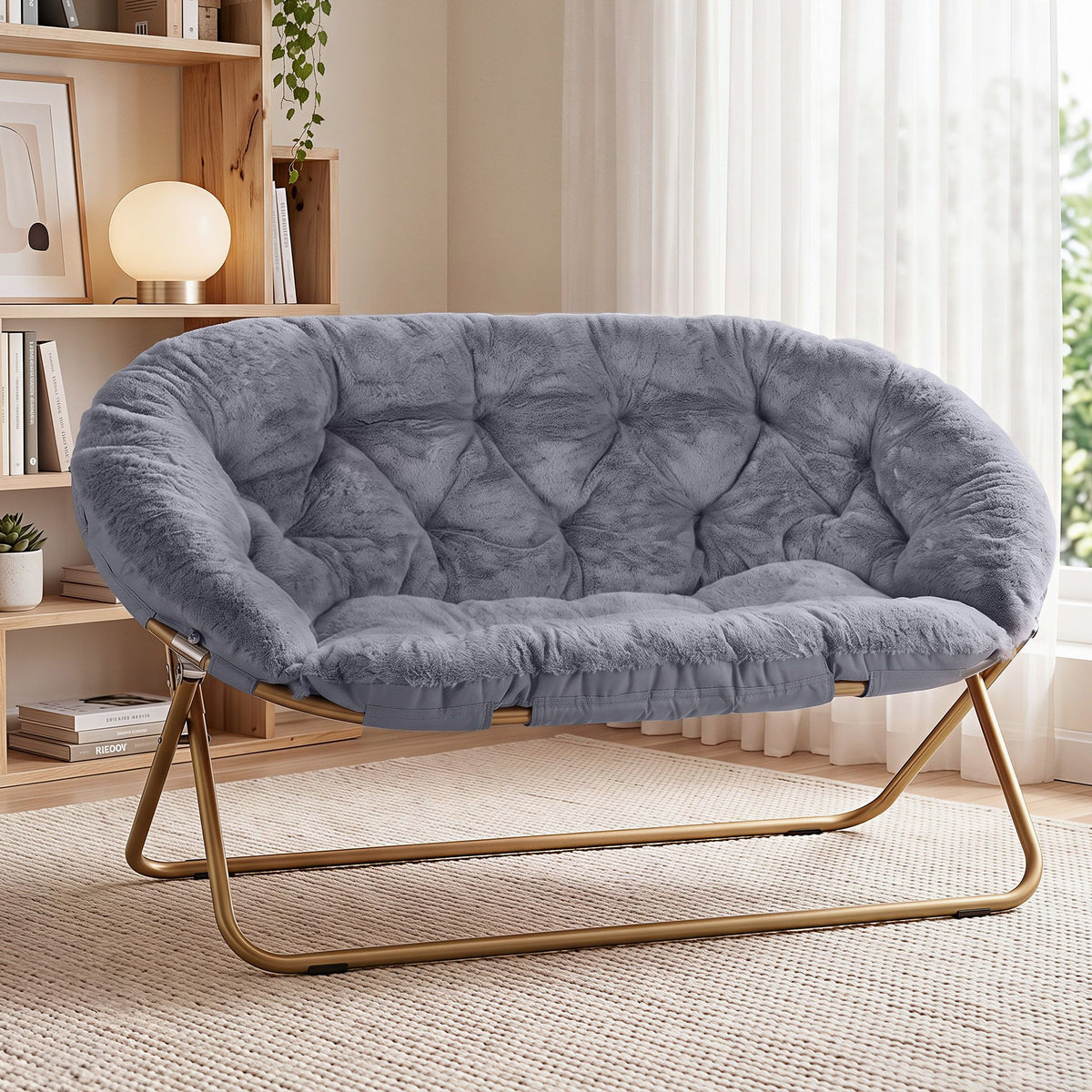 Artiss Double Saucer Chair - Faux Fur - Grey
