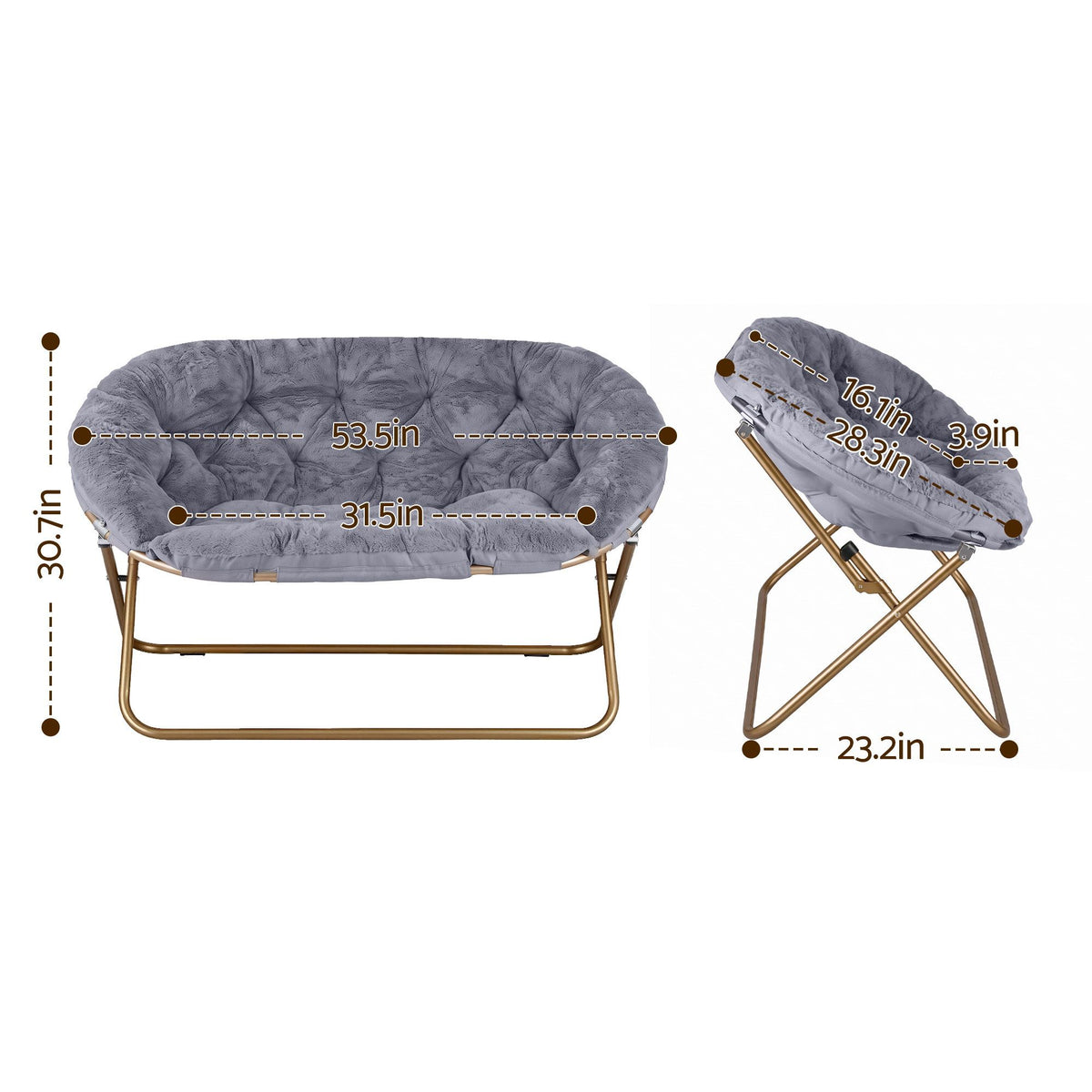 Artiss Double Saucer Chair - Faux Fur - Grey