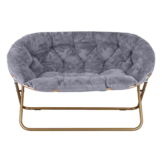 Artiss Double Saucer Chair - Faux Fur - Grey