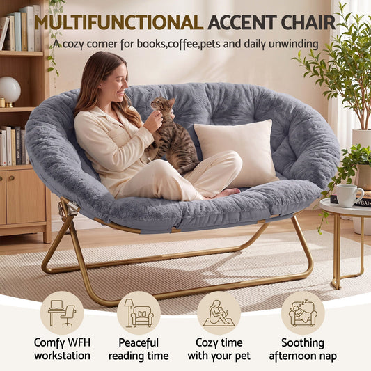 Artiss Double Saucer Chair - Faux Fur - Grey