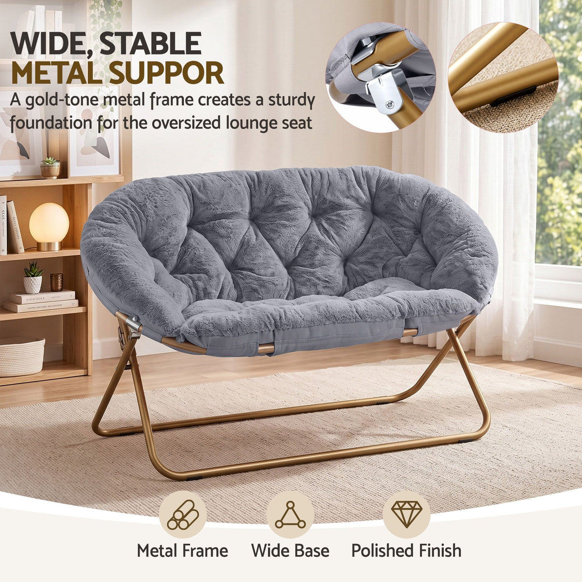 Artiss Double Saucer Chair - Faux Fur - Grey
