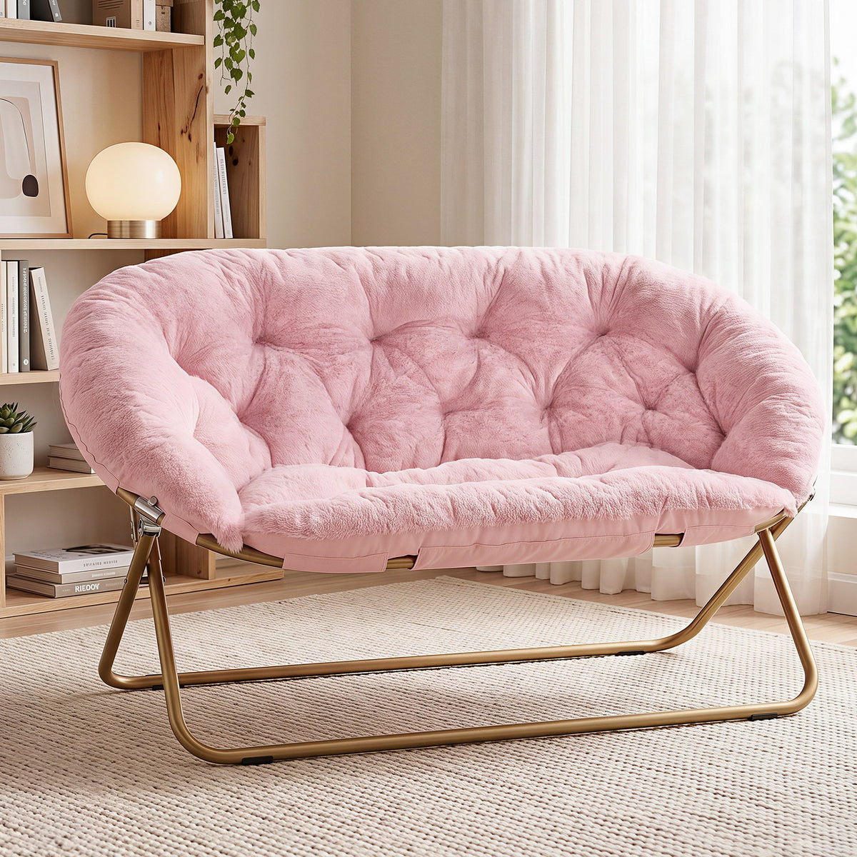 Artiss Double Saucer Chair - Faux Fur - Pink