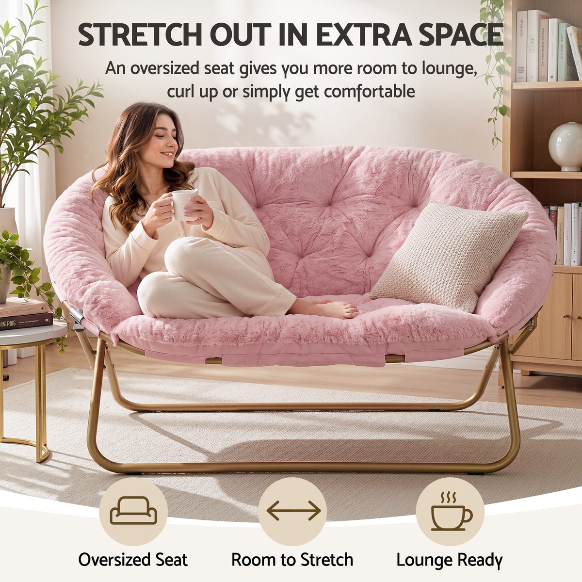 Artiss Double Saucer Chair - Faux Fur - Pink