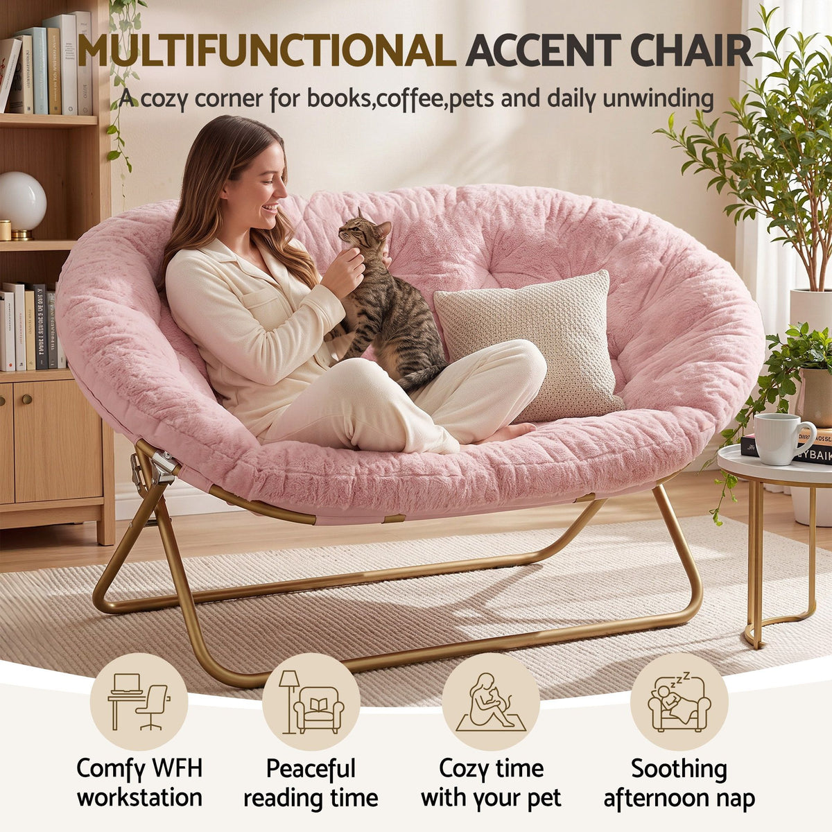 Artiss Double Saucer Chair - Faux Fur - Pink