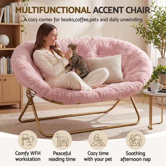 Artiss Double Saucer Chair - Faux Fur - Pink