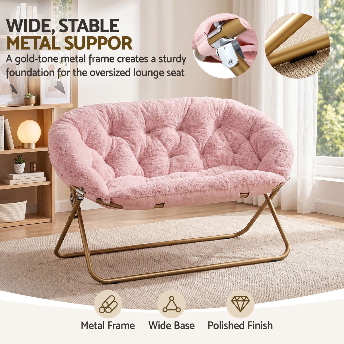 Artiss Double Saucer Chair - Faux Fur - Pink