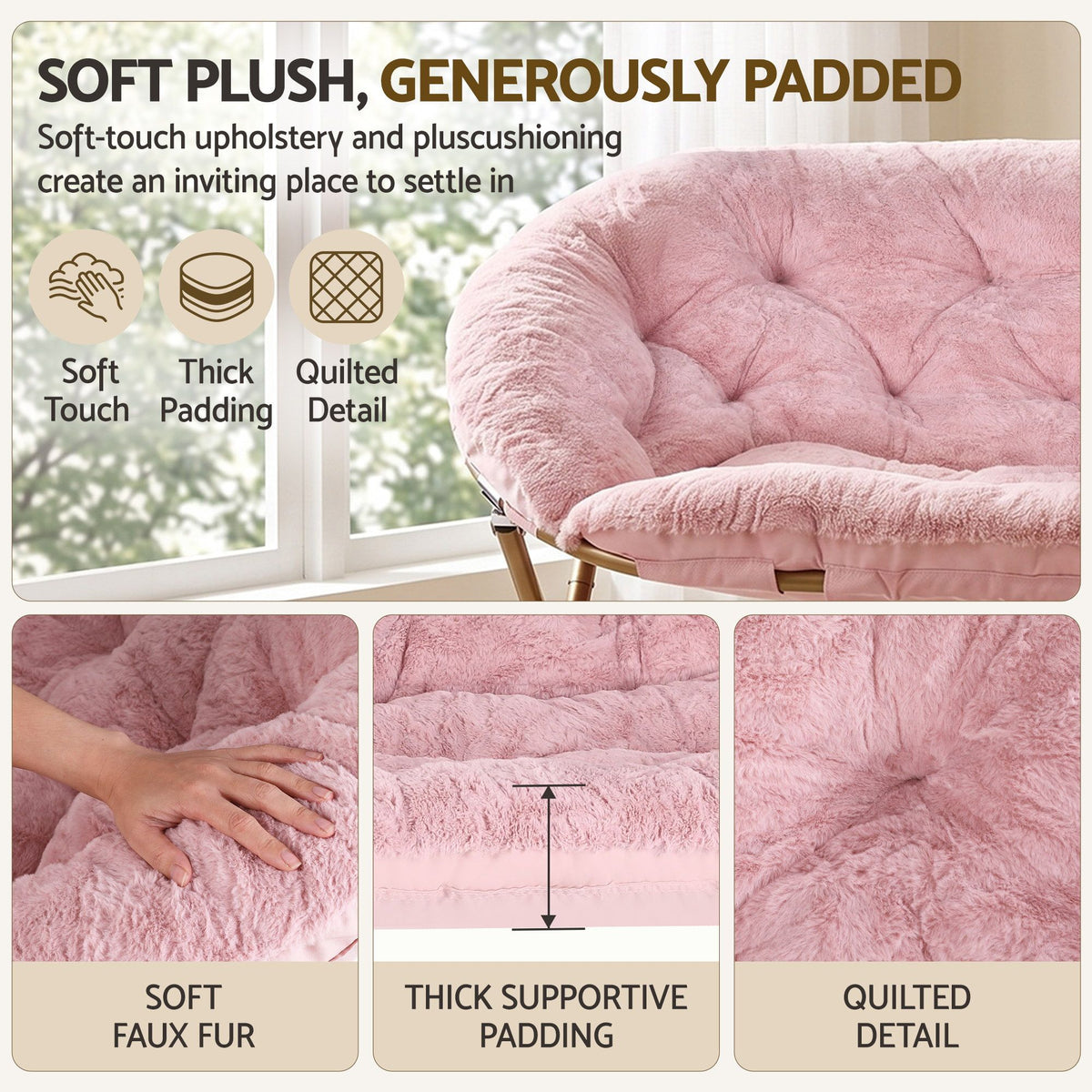 Artiss Double Saucer Chair - Faux Fur - Pink
