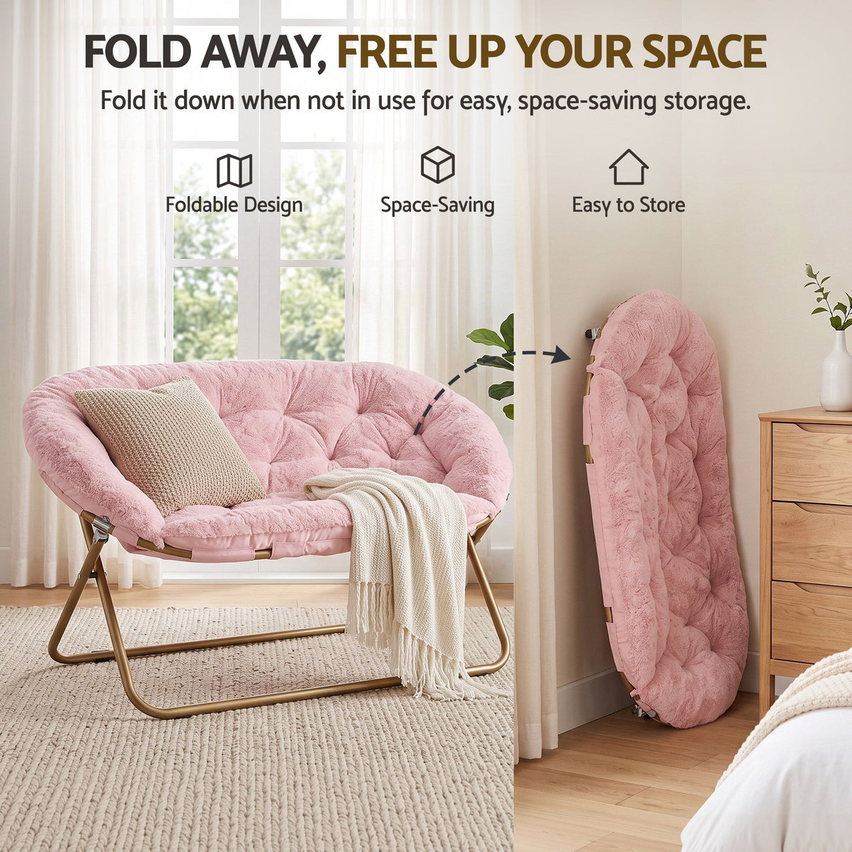 Artiss Double Saucer Chair - Faux Fur - Pink