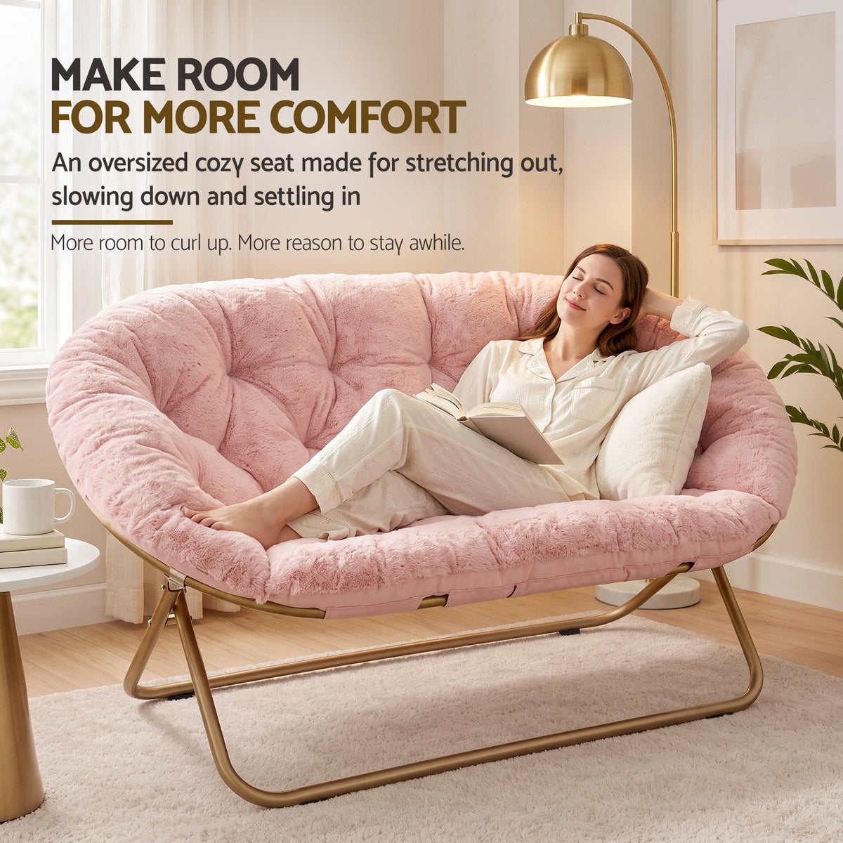 Artiss Double Saucer Chair - Faux Fur - Pink