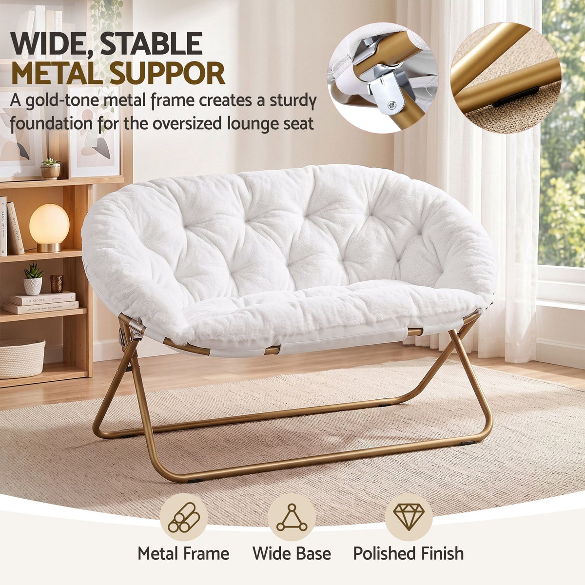 Artiss Double Saucer Chair - Faux Fur - White