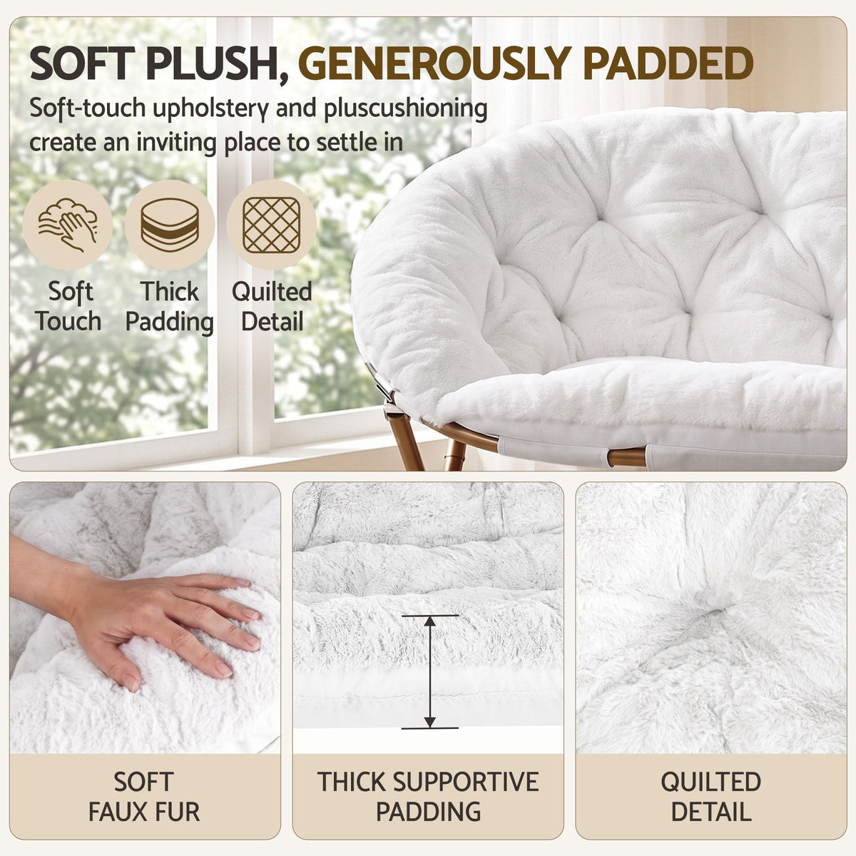 Artiss Double Saucer Chair - Faux Fur - White