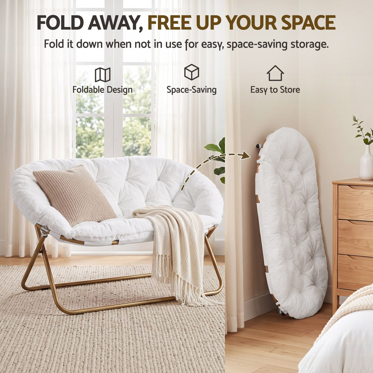 Artiss Double Saucer Chair - Faux Fur - White