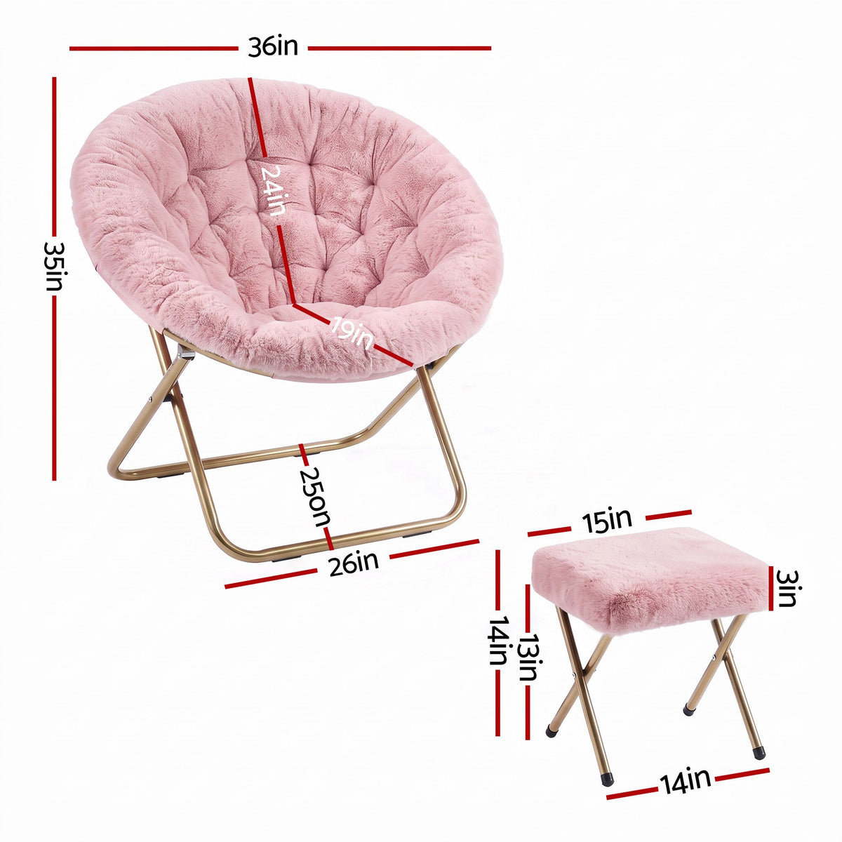 Artiss Faux Fur Saucer Chair with Ottoman - Pink