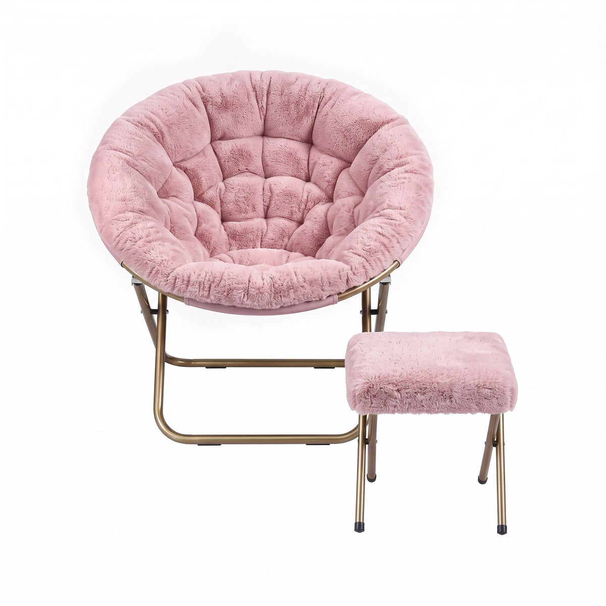 Artiss Faux Fur Saucer Chair with Ottoman - Pink
