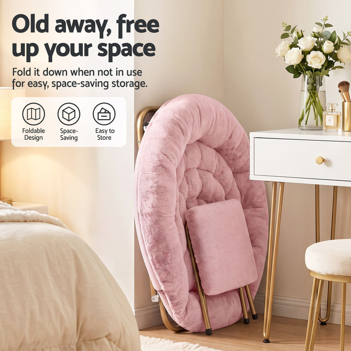 Artiss Faux Fur Saucer Chair with Ottoman - Pink