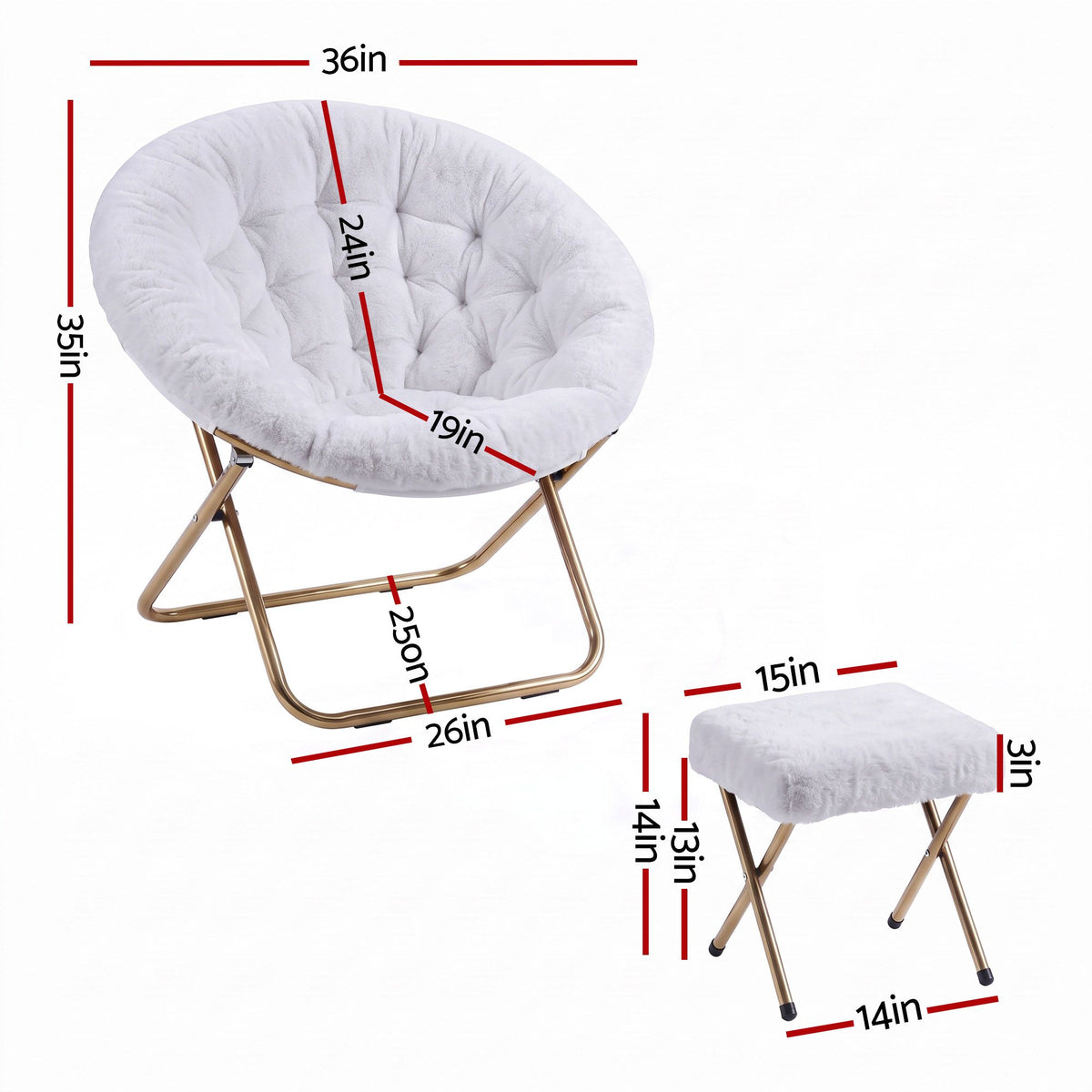 Artiss Faux Fur Saucer Chair with Ottoman - White