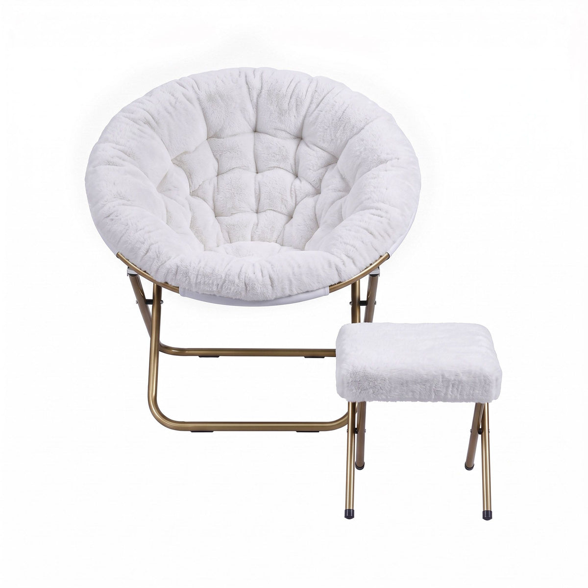 Artiss Faux Fur Saucer Chair with Ottoman - White
