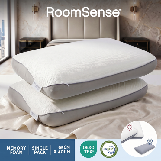 RoomSense Dual-Sided Cooling Memory Foam Pillow - Queen 65 x 40 x 14cm