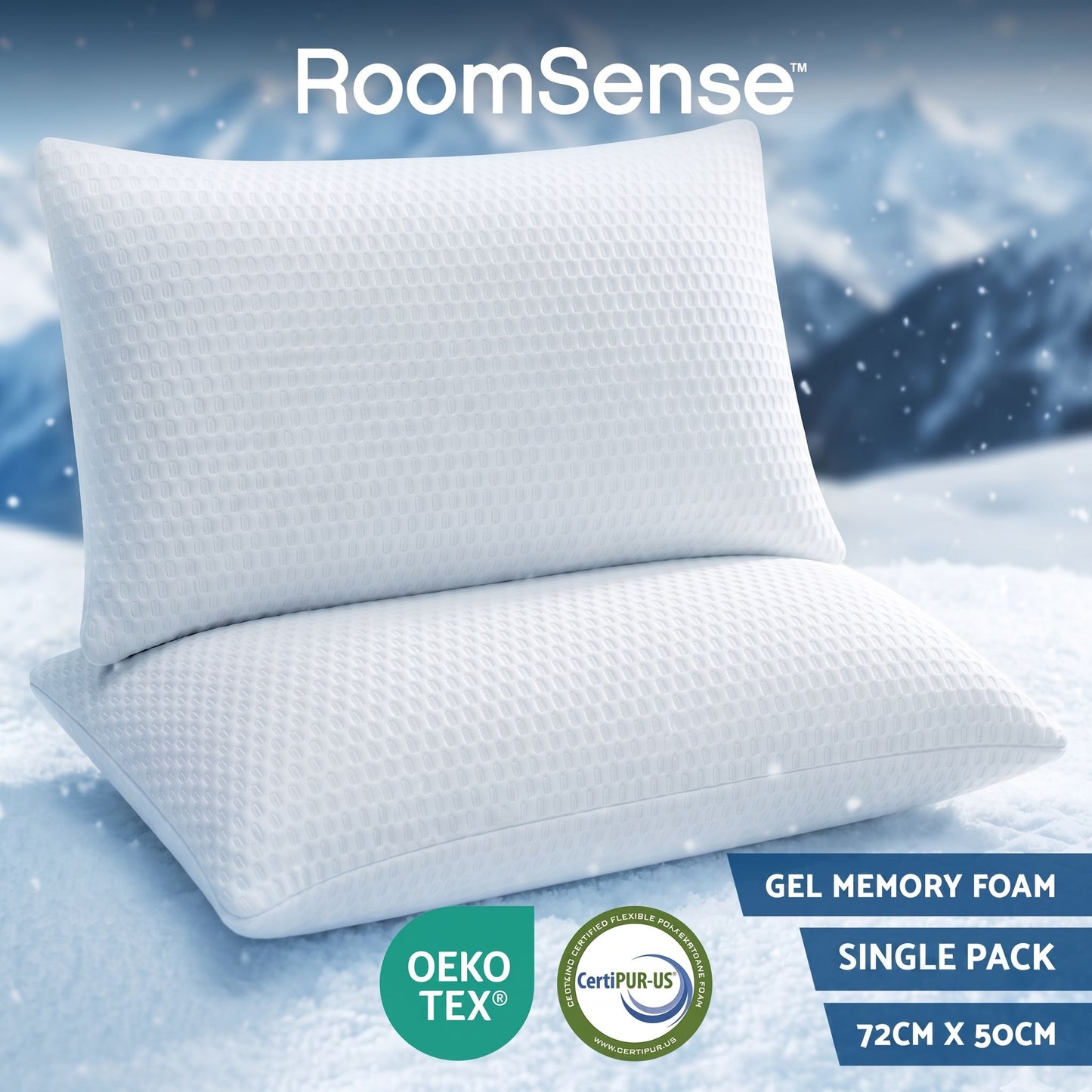 RoomSense Adjustable Shredded Gel Memory Foam Pillow - 72 x 50 x 15cm