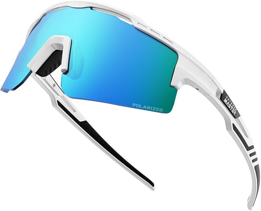 OutdoorMaster Hawk II Sports Sunglasses - White/Blue