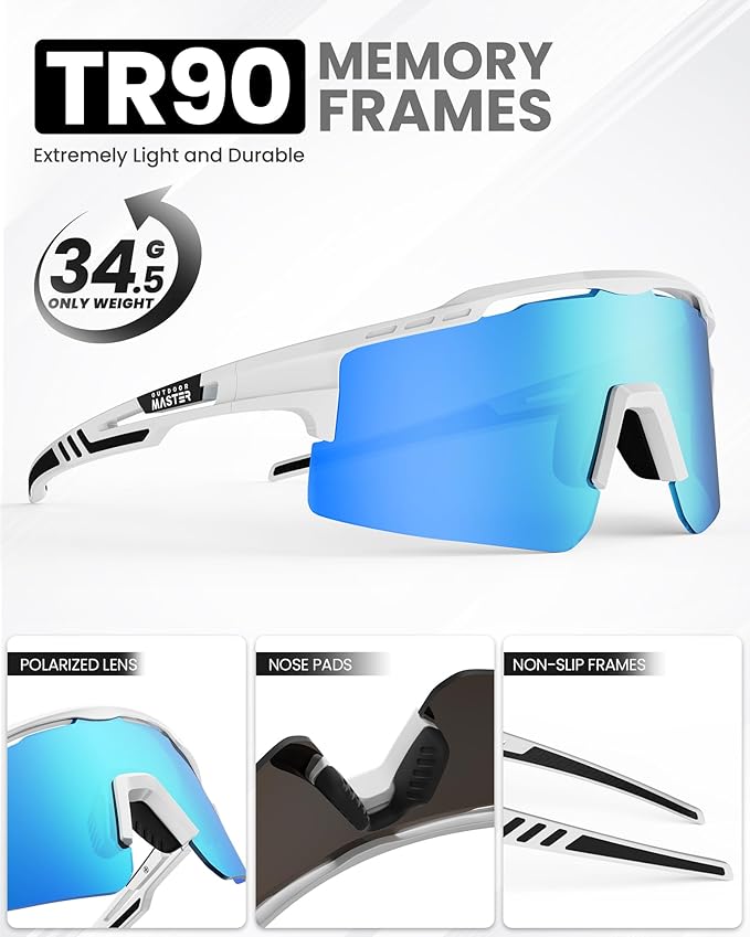 OutdoorMaster Hawk II Sports Sunglasses - White/Blue