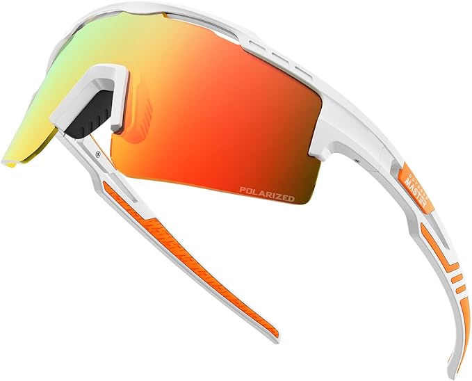 OutdoorMaster Hawk II Sports Sunglasses - White/Red