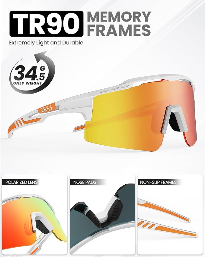 OutdoorMaster Hawk II Sports Sunglasses - White/Red