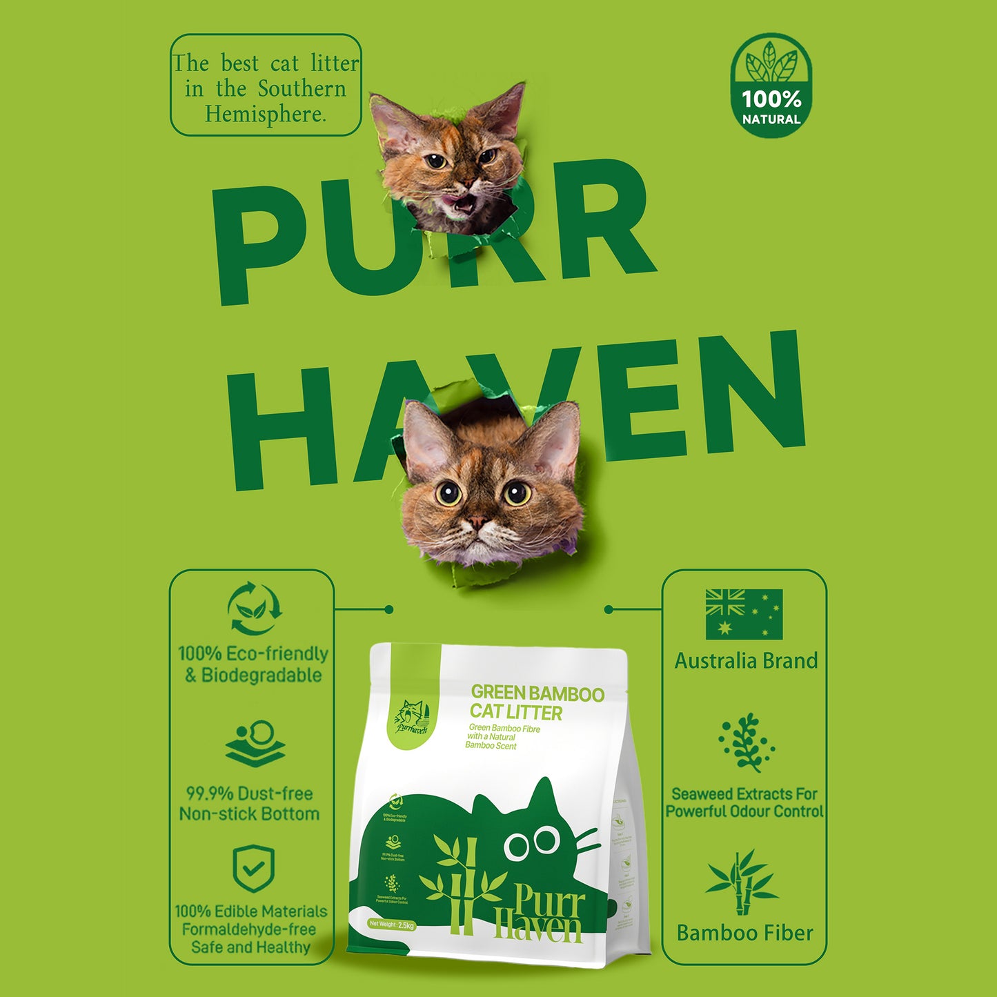 PurrHaven Bamboo Cat Litter 30kg - 12 Pack